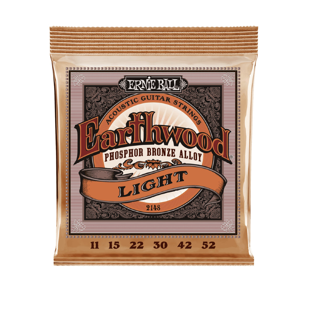 Ernie Ball 2148 Earthwood Phosphor Bronze Light Acoustic Guitar Strings, Gauge 11-52