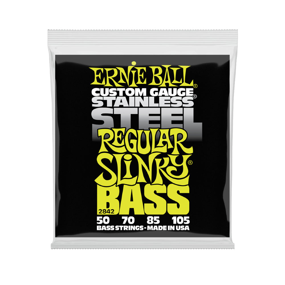 Ernie Ball 2842 Regular Slinky Stainless Steel Bass Guitar Strings, Gauge 50-105