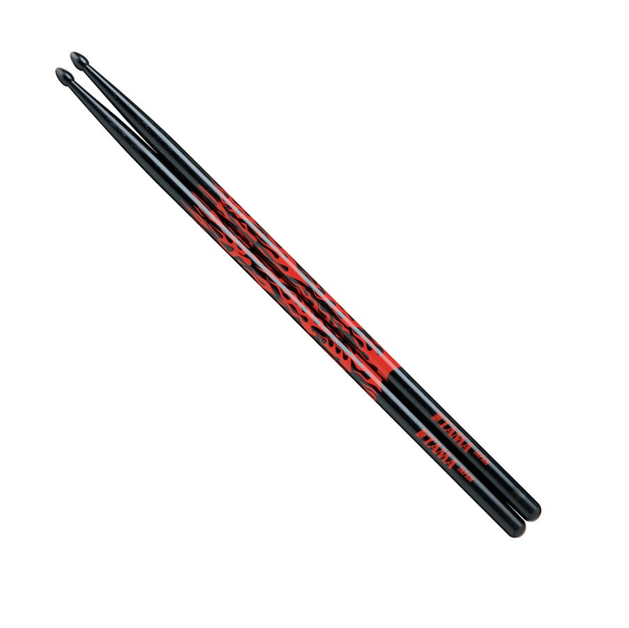 Tama 5A-F-BR Rhythmic Fire Black Red Pattern Japanese Oak 5A Wood Tip Drumstick