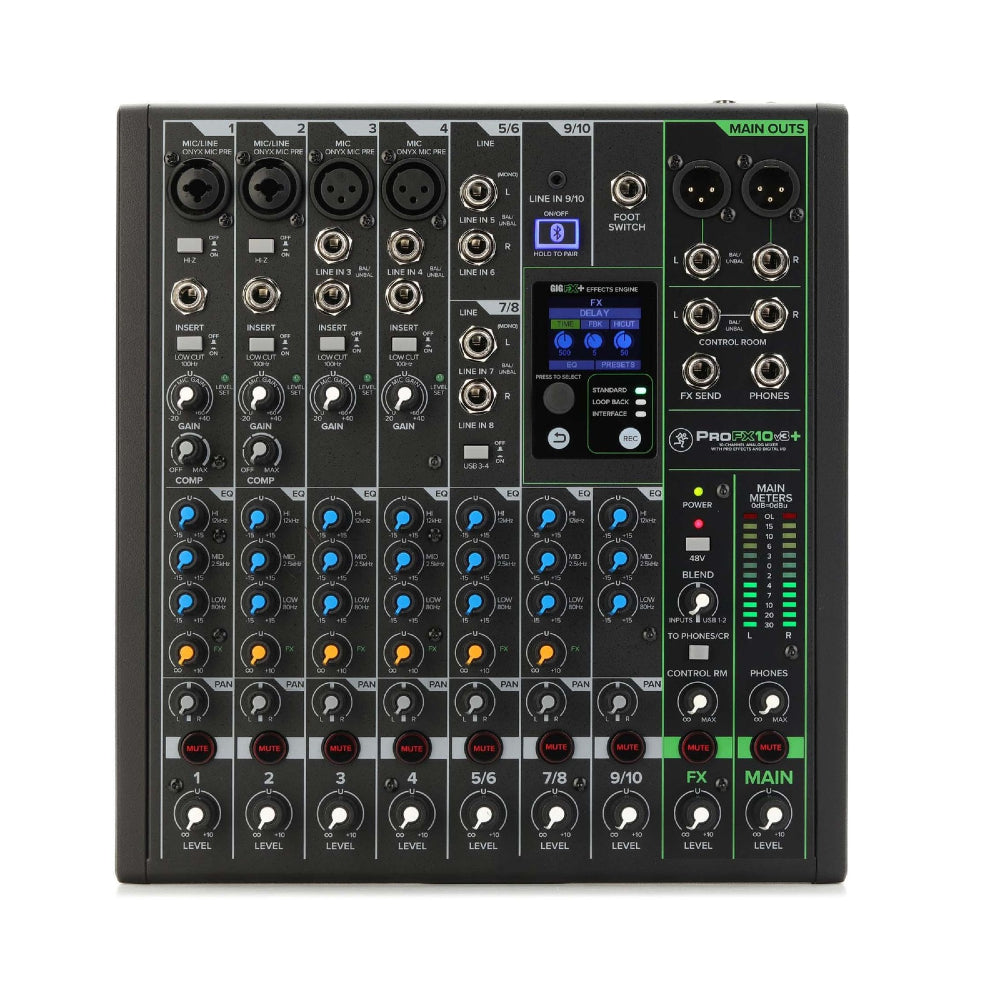 Mackie ProFX10v3+ 10-channel Mixer 2-in/4-out USB-C Audio Interface, Effects, and Bluetooth