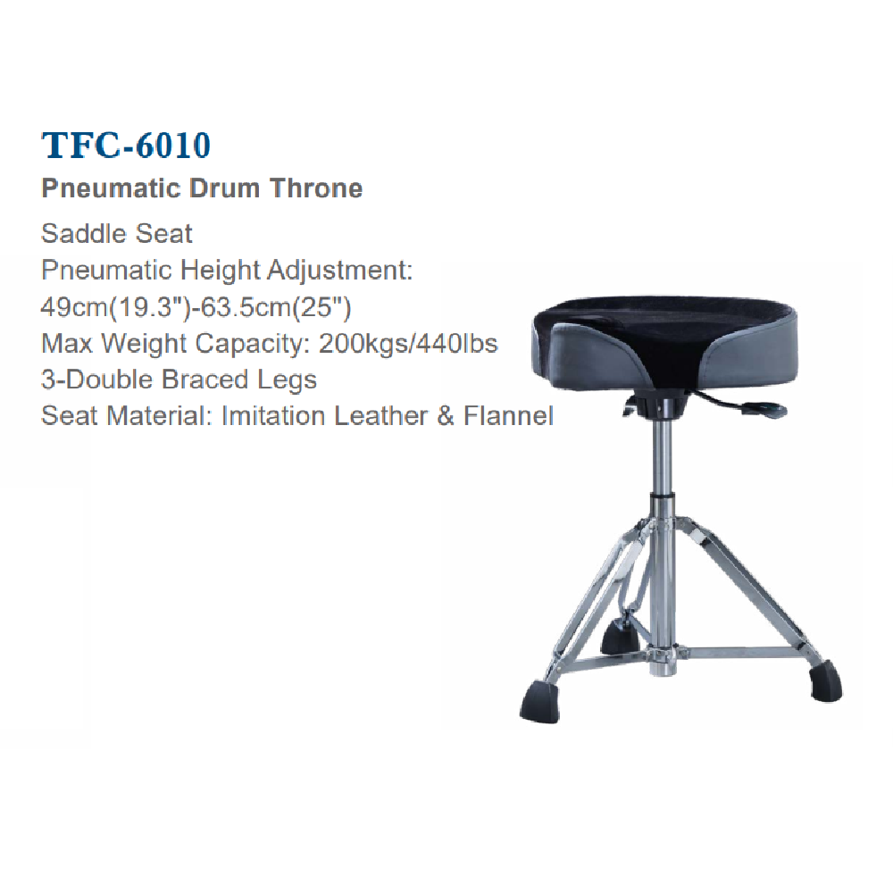 Maxtone TFC-6010 Pneumatic Drum Throne 3-Double Braced Legs Saddle Seat