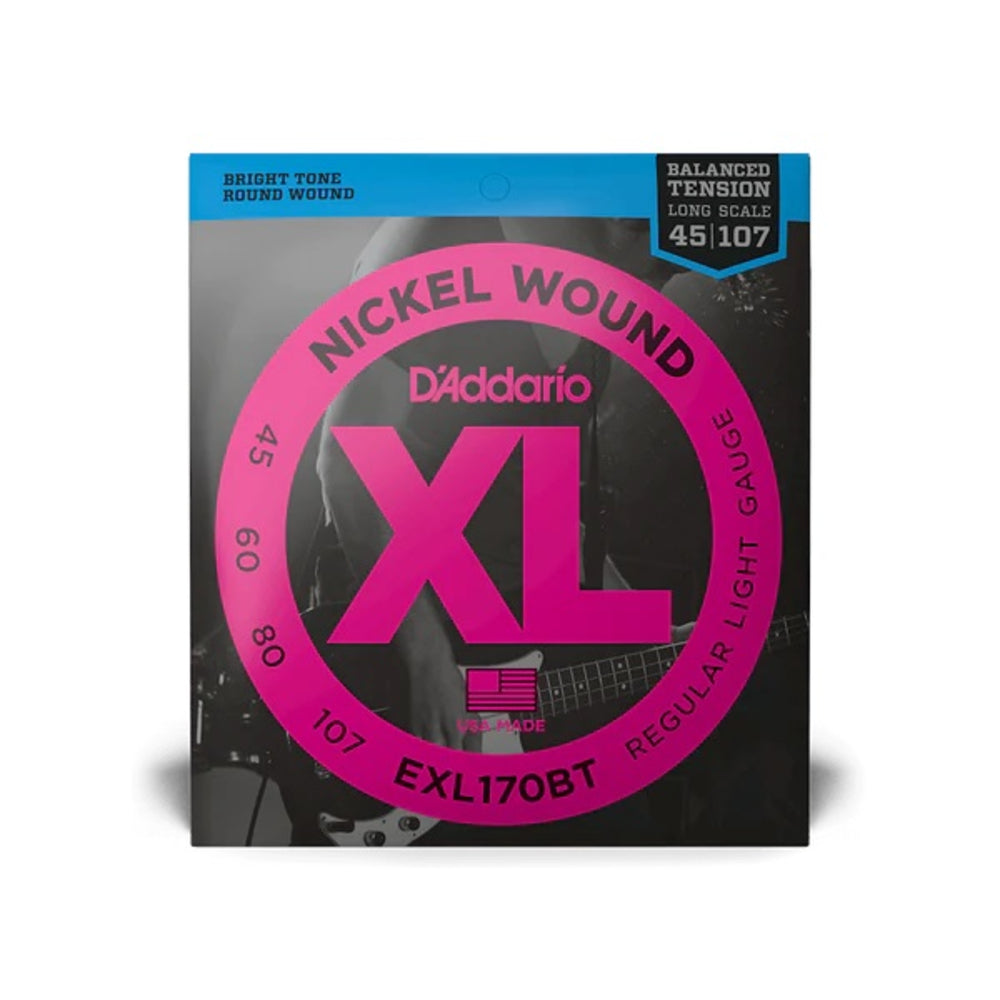 D'Addario EXL170BT Balanced Tension Nickel Wound Bass Guitar Strings - .045-.107 Regular Light Long Scale