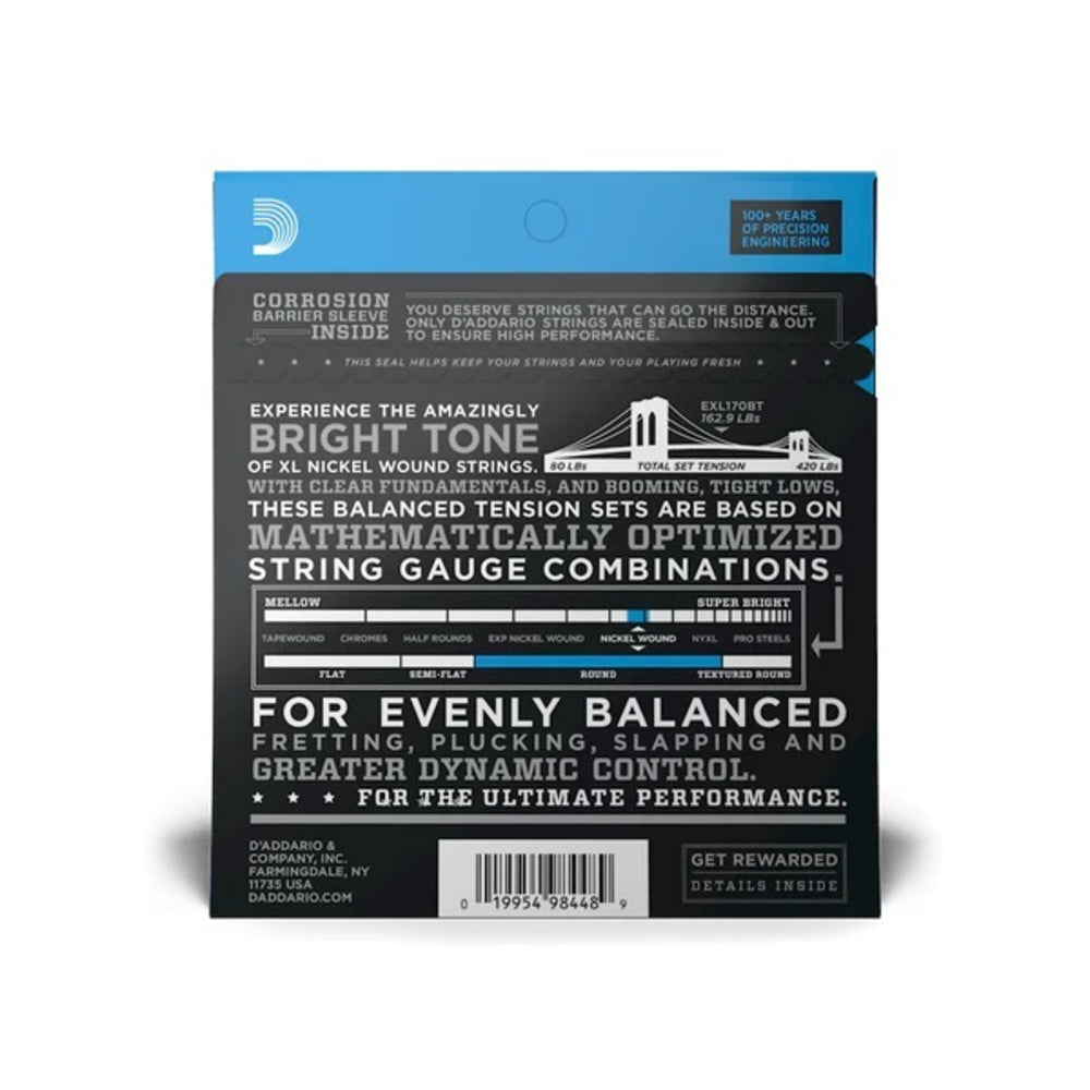 D'Addario EXL170BT Balanced Tension Nickel Wound Bass Guitar Strings - .045-.107 Regular Light Long Scale