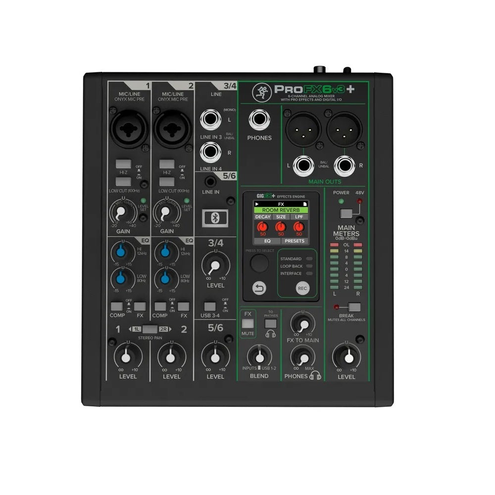 Mackie ProFX6v3+ 6-channel Mixer 2-in/4-out USB-C Audio Interface, Effects, and Bluetooth