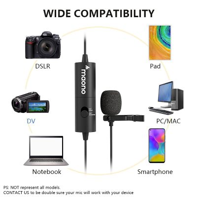 Maono AU-100R Lavalier Microphone Rechargeable Omnidirectional Condenser Clip On Lapel Mic