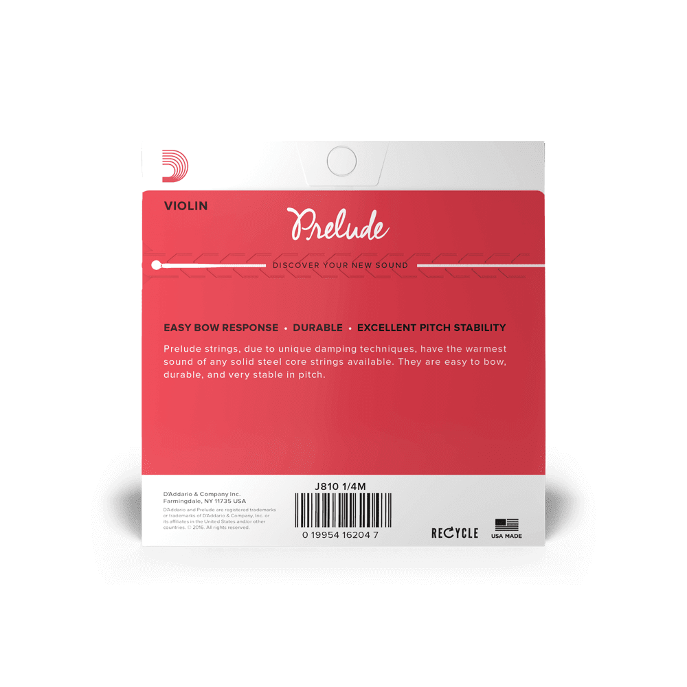 D'Addario J8101/4M PRELUDE VIOLIN String Set, 1/4 Scale, Medium Tension