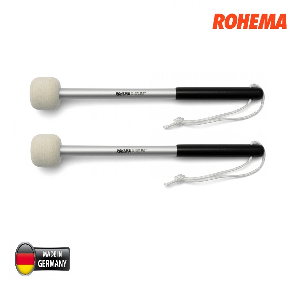 Rohema BM201 Bassdrum Mallet Pair - 50 mm Felt head, hard, aluminum shaft, plastic handle, 16 x 345 mm