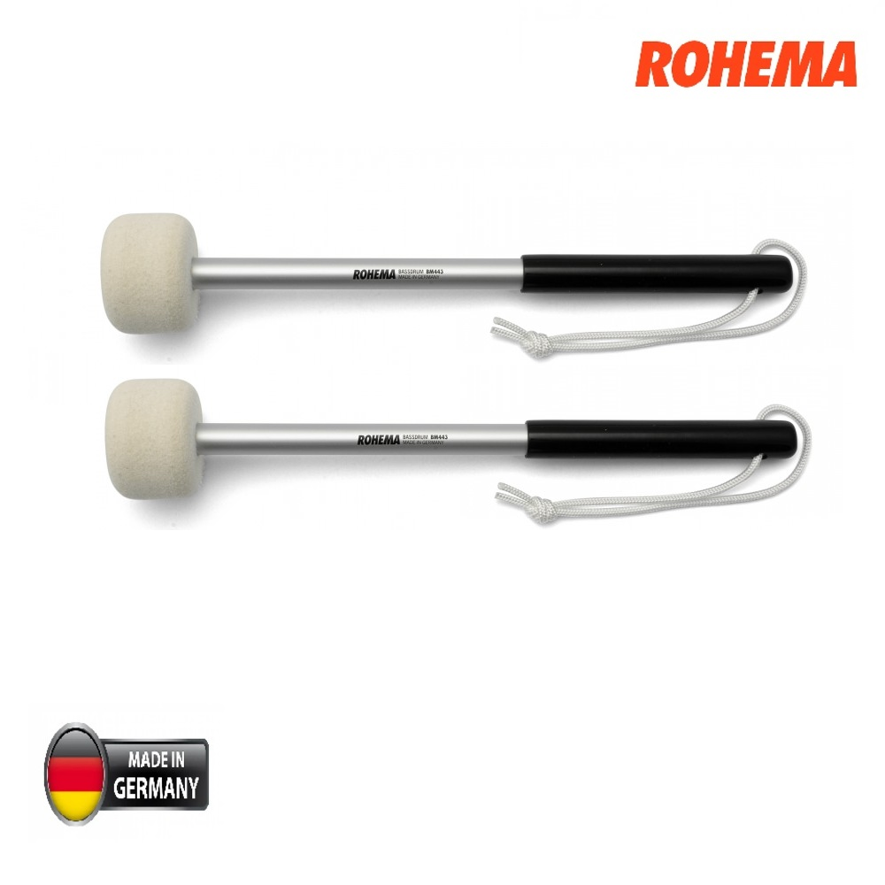 Rohema BM443 Bassdrum Mallet Pair - 60 mm Felt head , hard, aluminum shaft, plastic handle, 16 x 345mm