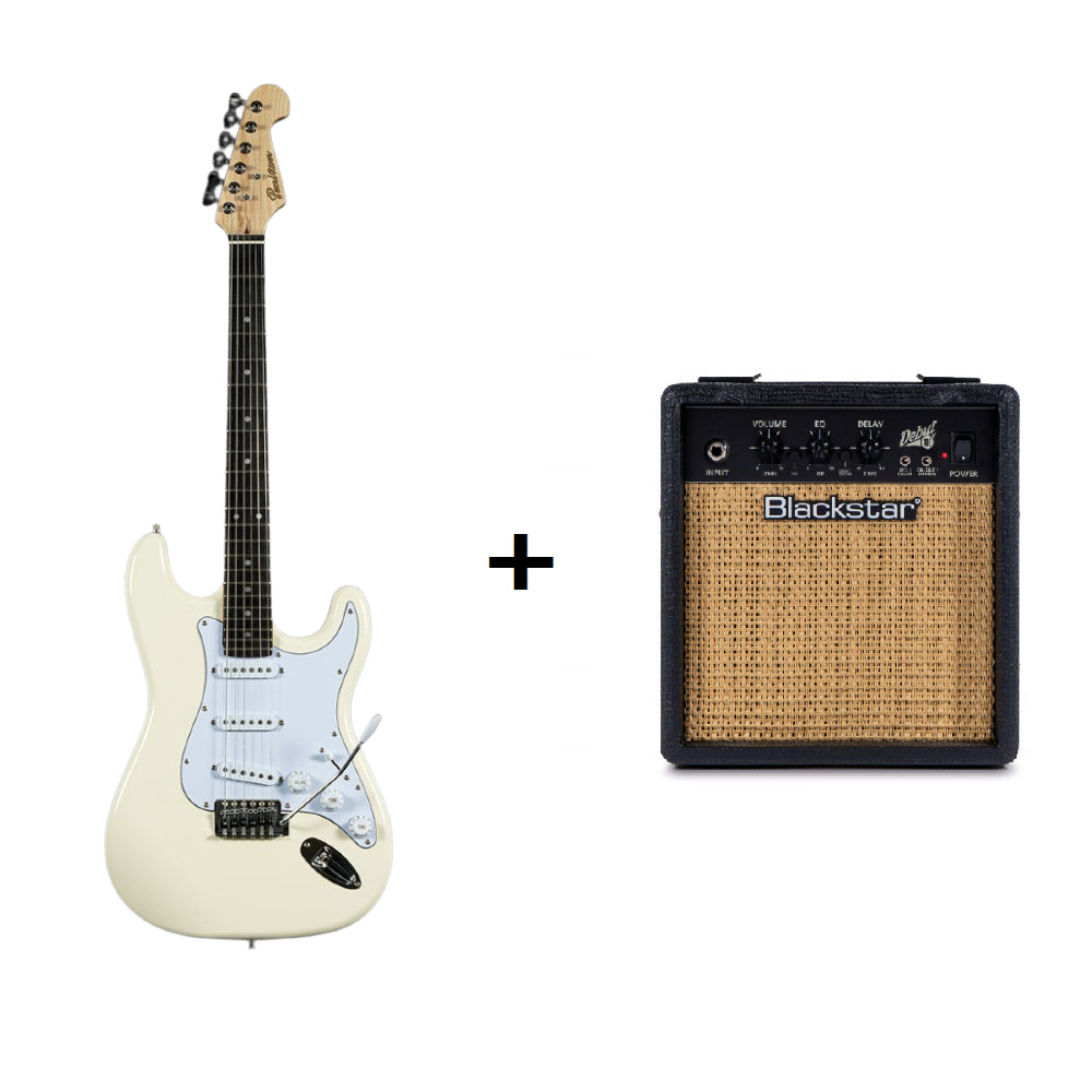 Pearl River GST10-IV Electric Guitar Package - Ivory Gloss - Included: Gig Bag - Strap - Cable - Set Of Strings / Blackstar Debut 10E BK 2 x 3-inch 10-watt, 2x3" Guitar Combo Amplifier