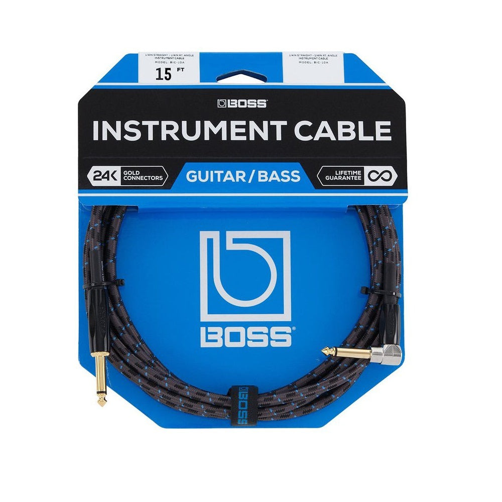 Boss BIC-15A Straight to Right Angle Instrument Cable - 15 foot Boss BIC-15A Straight to Right Angle Instrument Cable - 15 foot