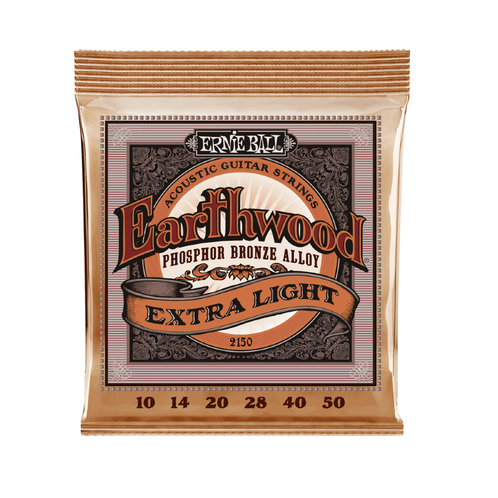 Ernie Ball 2150 Earthwood Phosphor Bronze Extra Light Acoustic Guitar Strings, Gauge 10-50