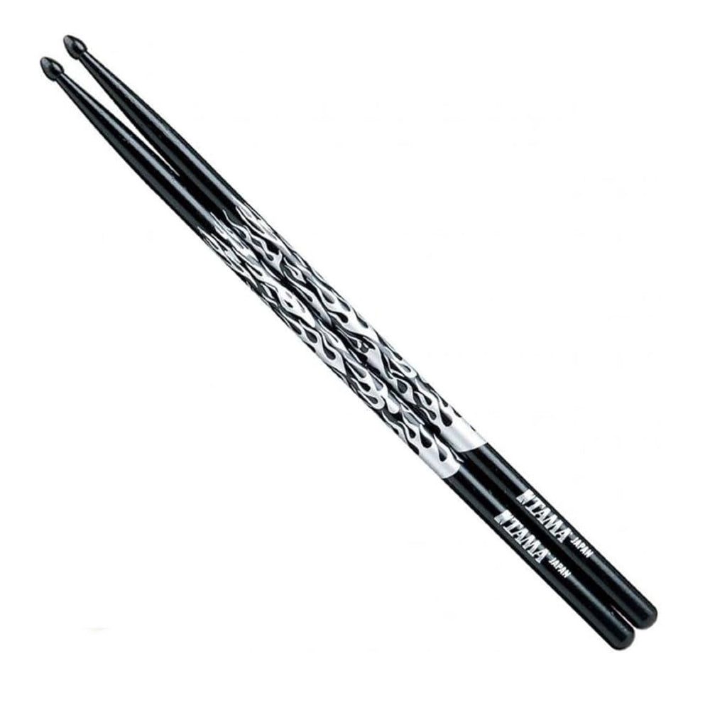 Tama 5A-F-BS Rhythmic Fire Black Silver Pattern Japanese Oak 5A Wood Tip Drumstick