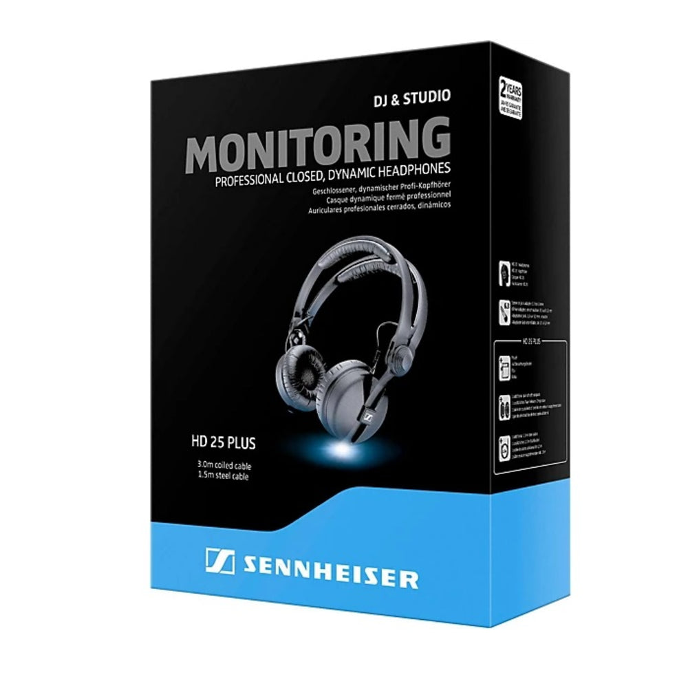 Sennheiser HD 25 PLUS On Ear Closed Back Monitoring / DJ Headphones/ Included Extra : 1 Pouch, 1 additional pair of soft earpads, 1 additional 1.5m straight cable