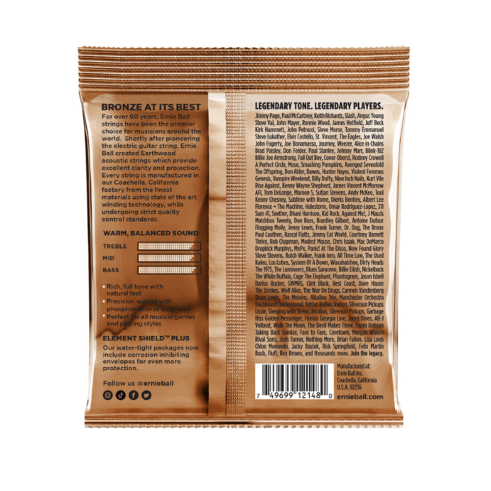 Ernie Ball 2148 Earthwood Phosphor Bronze Light Acoustic Guitar Strings, Gauge 11-52