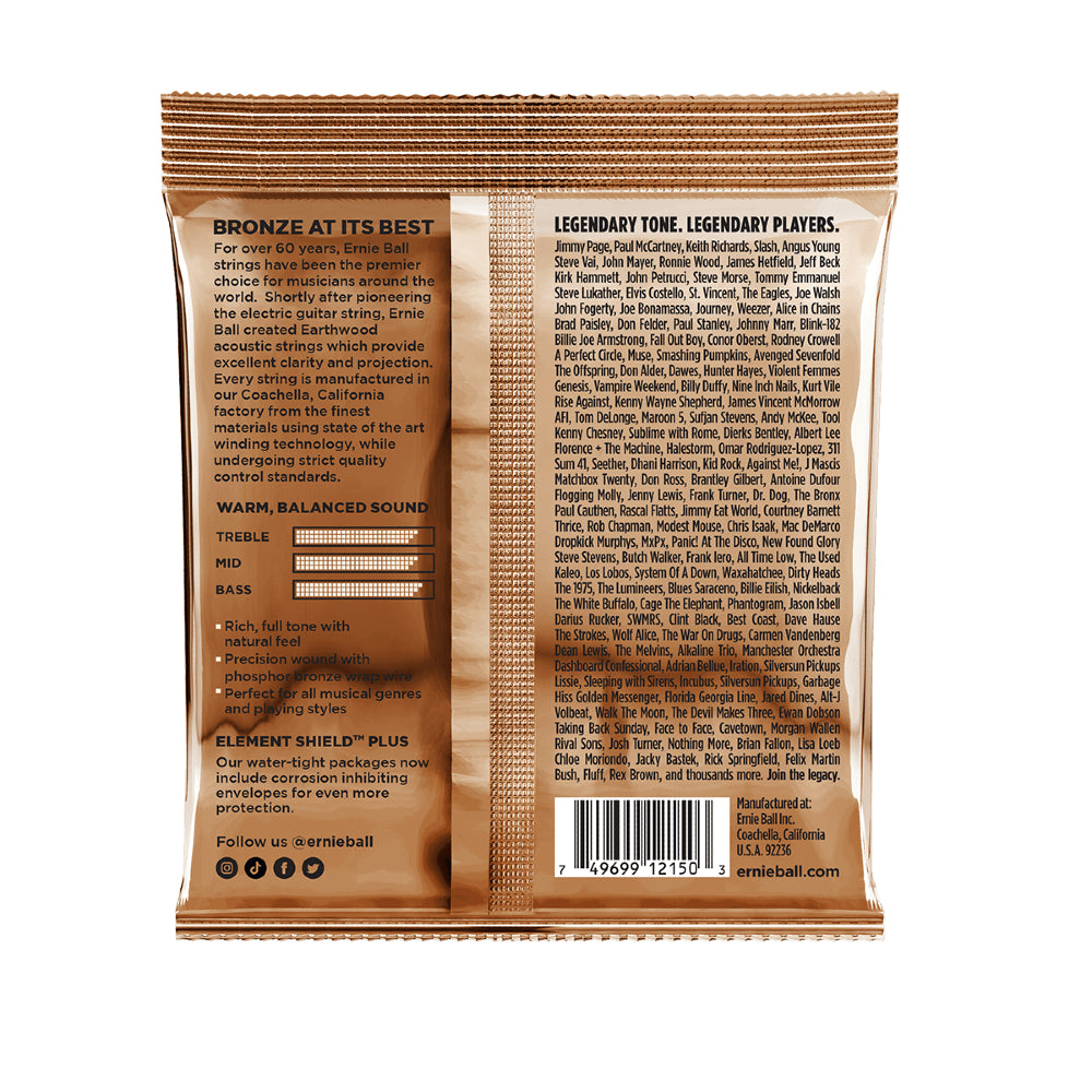 Ernie Ball 2150 Earthwood Phosphor Bronze Extra Light Acoustic Guitar Strings, Gauge 10-50