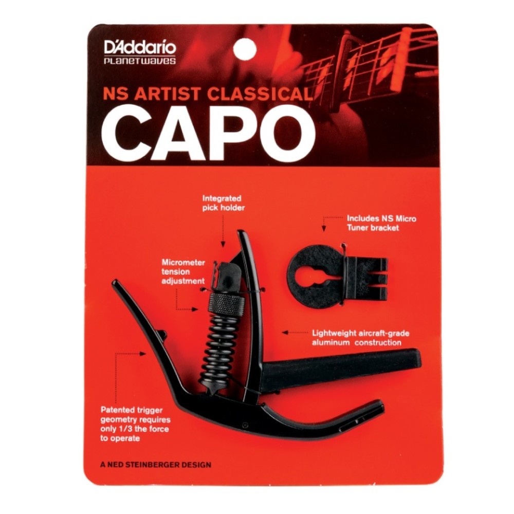 Planet Waves PW-CP-13 NS Artist Classical Capo – Black, Adjustable Tension