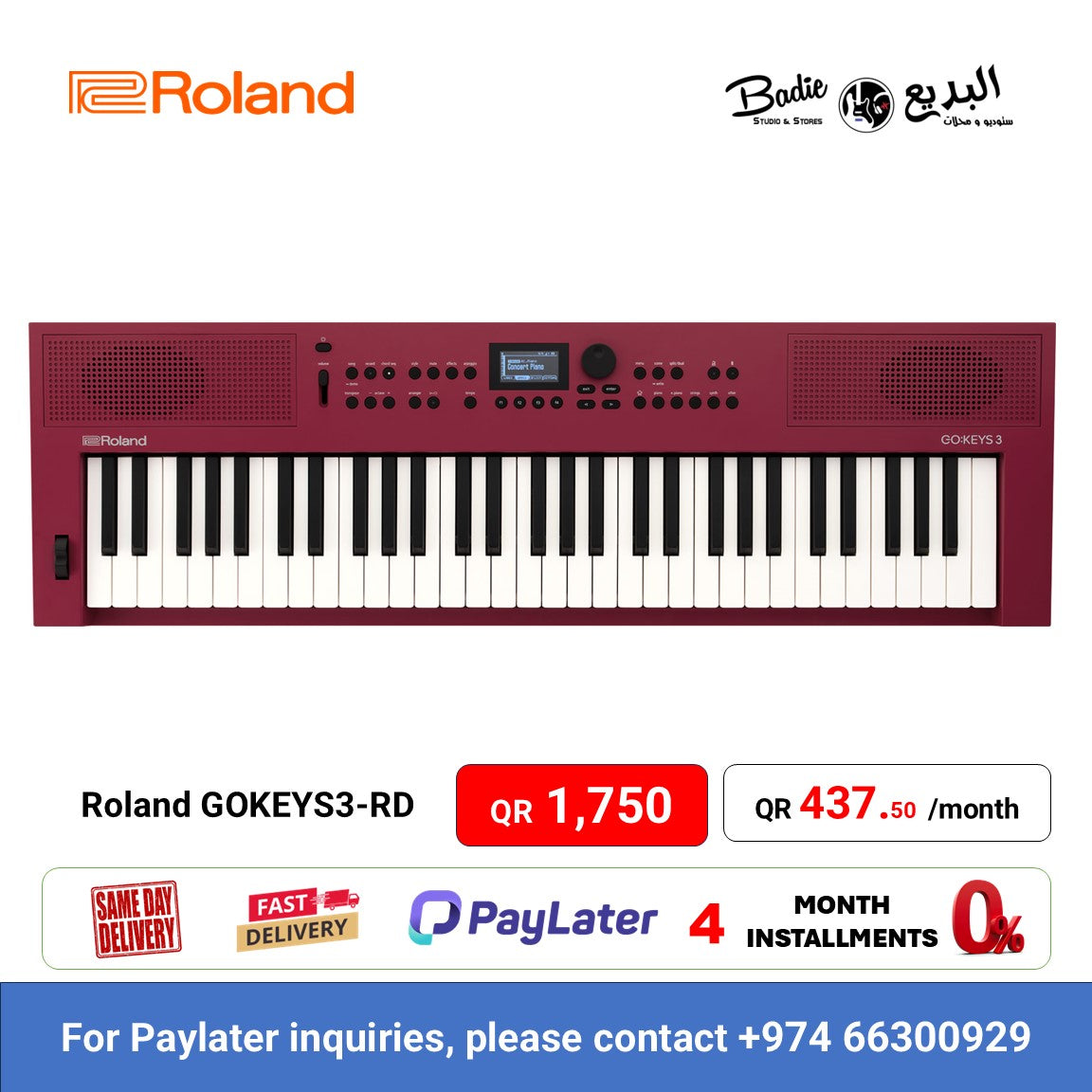 Roland GOKEYS3-RD 61-key with 128-voice Polyphony, 554 Tones Music Creation Keyboard- Red