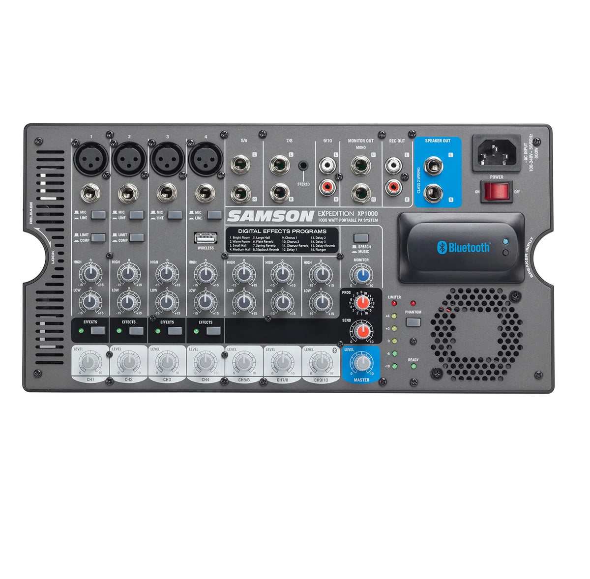 Samson Expedition XP1000 1000W Compact All-in-one PA with 10-channel Mixer, Dual 2-way Speakers, Built-in Digital Effects, and Bluetooth Connectivity