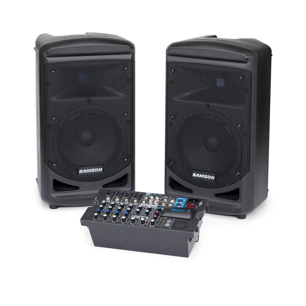 Samson Expedition XP800 800W Compact All-in-one PA with 8-channel Mixer, Dual 2-way Speakers, Built-in Digital Effects, and Bluetooth Connectivity Samson Expedition XP800 800W Compact All-in-one PA with 8-channel Mixer, Dual 2-way Speakers, Built-in Digital Effects, and Bluetooth Connectivity