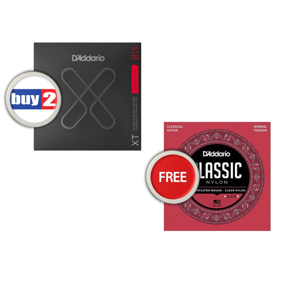 D'Addario BUY2 XTC45 XT Silver-plated Classical Guitar Strings - Normal Tension / Get 1 FREE EJ27N Student Silver-Plated Nylon Core Classical Guitar Strings - Normal Tension