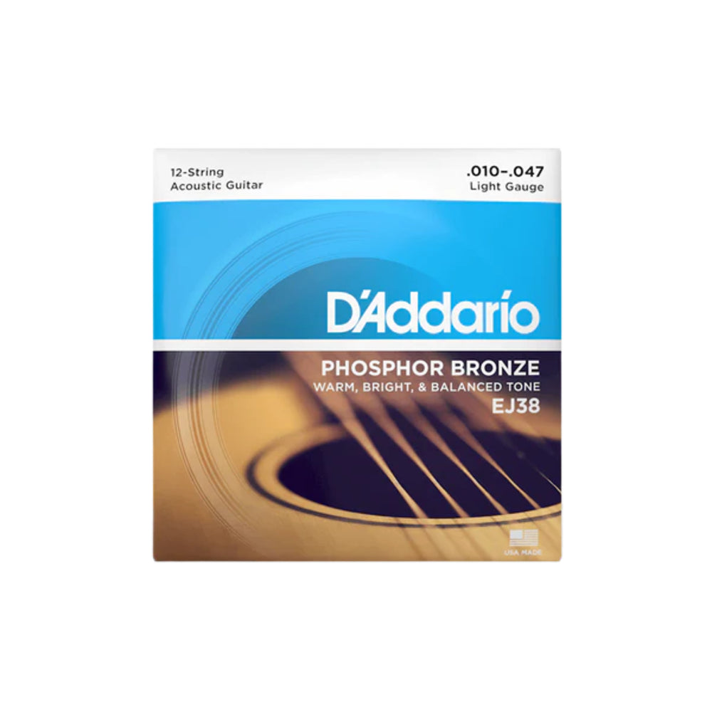 D'Addario EJ38 Phosphor Bronze 12-string Acoustic Guitar Strings - .010-.047 Light