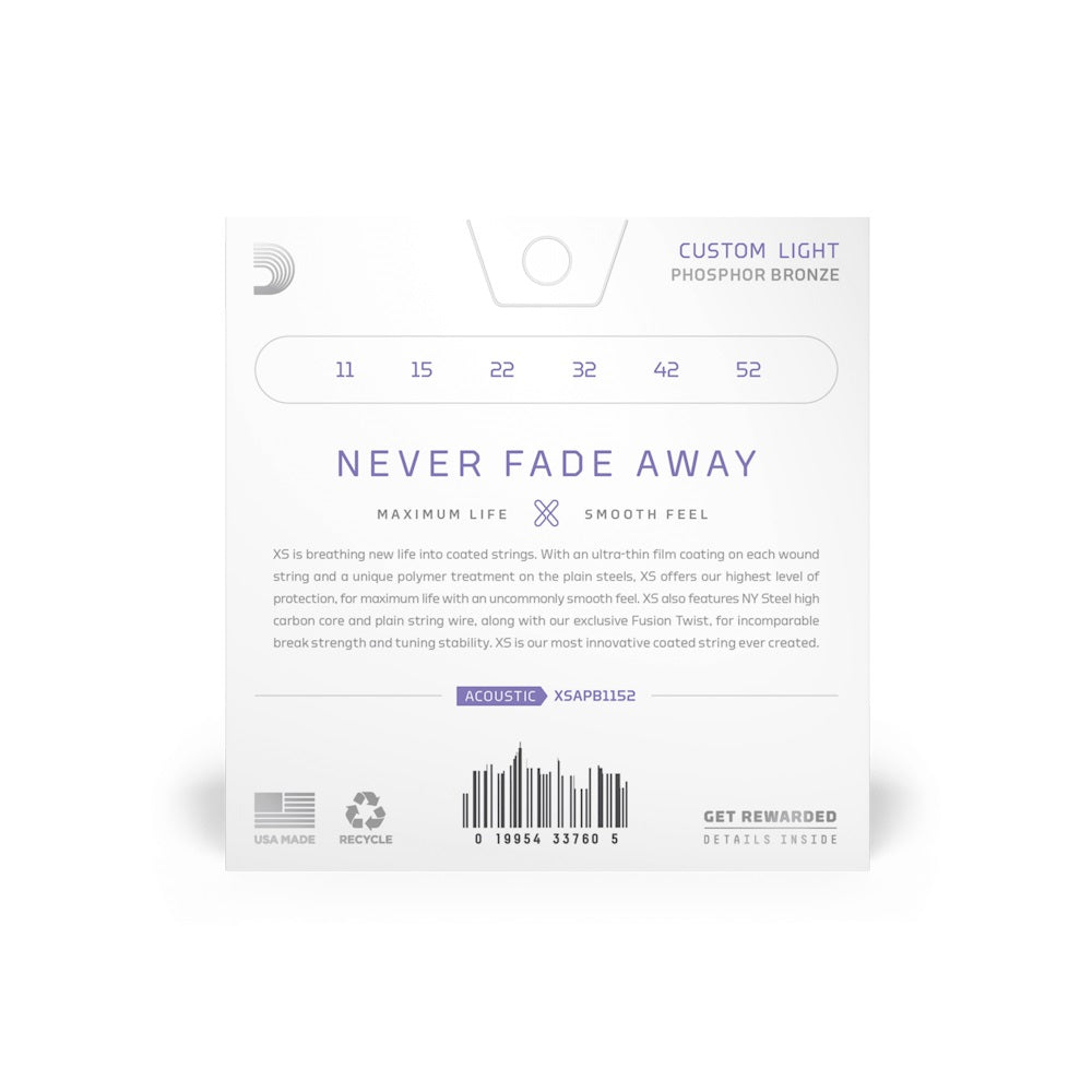 D'Addario XSAPB1152 Phosphor Bronze Coated Acoustic Guitar Strings - .011-.052 Custom Light D'Addario XSAPB1152 Phosphor Bronze Coated Acoustic Guitar Strings - .011-.052 Custom Light