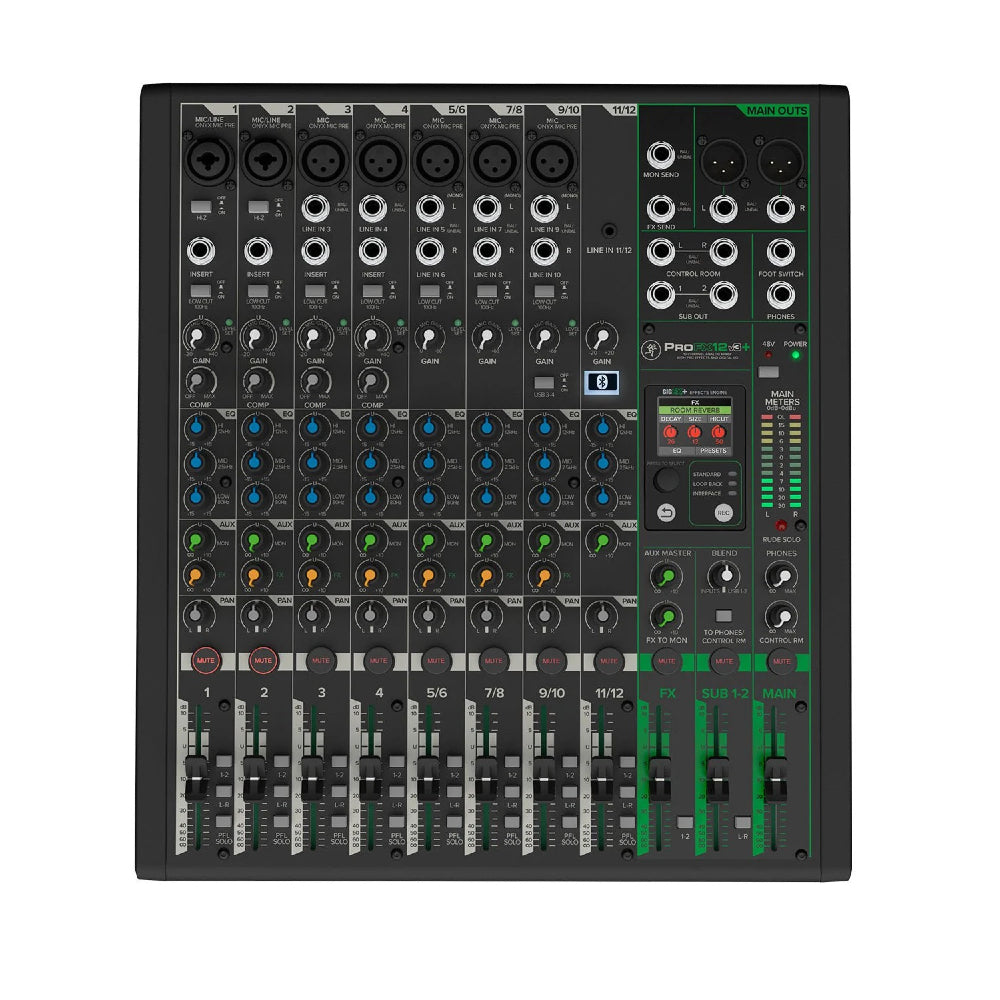 Mackie ProFX12v3+ 12-channel Mixer 2-in/4-out USB-C Audio Interface, Effects, and Bluetooth Connectivity Mackie ProFX12v3+ 12-channel Mixer 2-in/4-out USB-C Audio Interface, Effects, and Bluetooth Connectivity