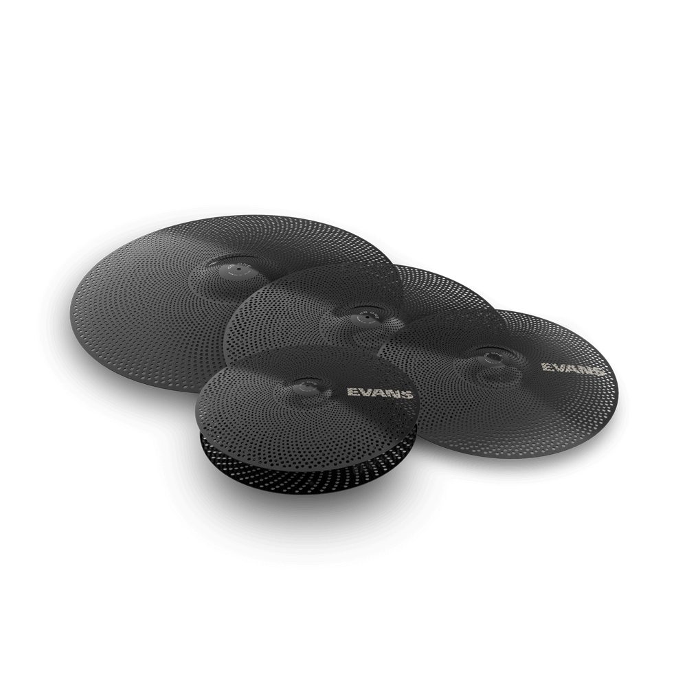 Evans dB One Low Volume Cymbal and Drumhead Set 9-piece Mesh Drumhead and Perforated Stainless Alloy Cymbal Set with 10", 12", 16", 22" Heads, 14-inch Snare Head, Hi-hats, 2x Crashes, and Ride Cymbal