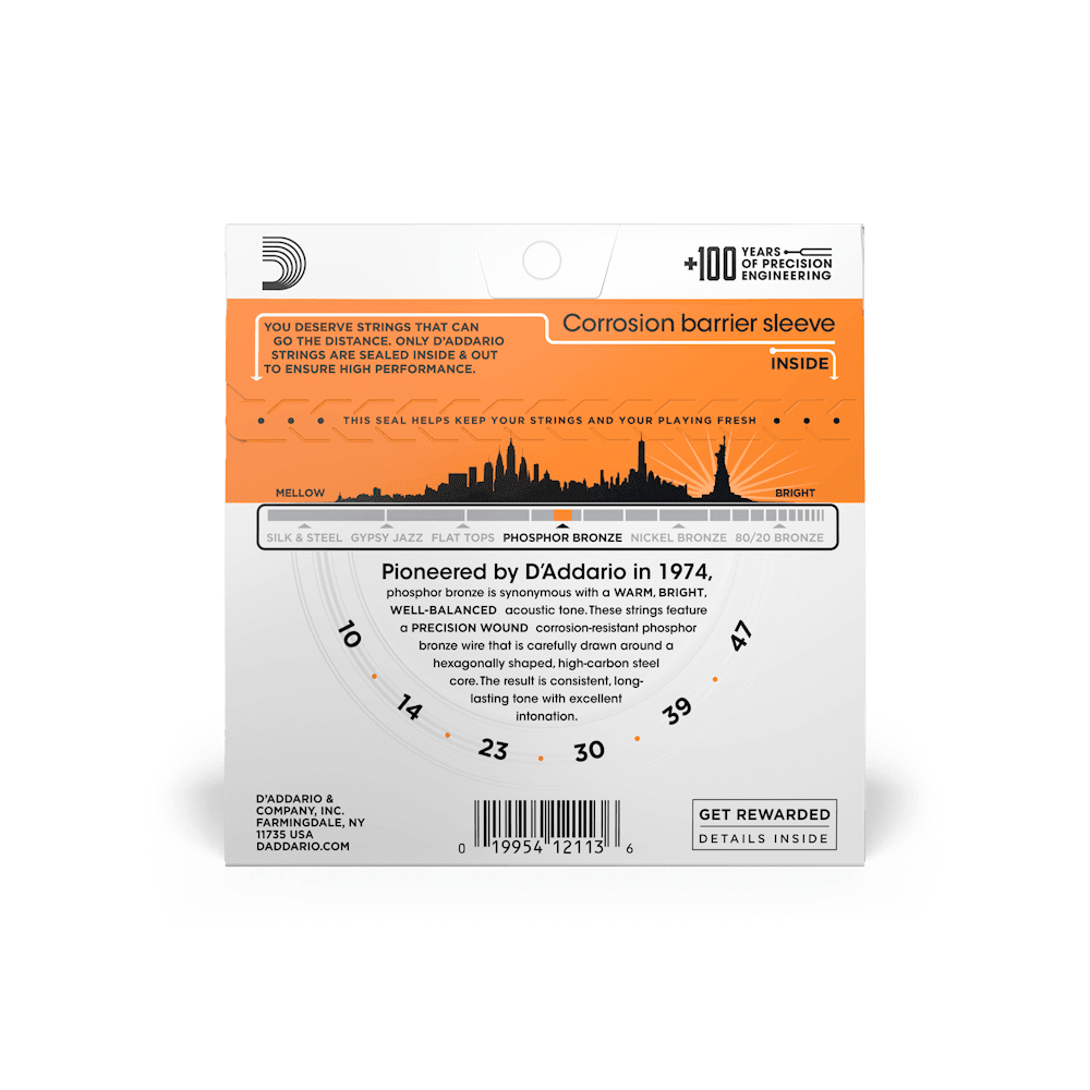 D'Addario EJ15 Phosphor Bronze Acoustic Guitar Strings - .010-.047 Extra Light D'Addario EJ15 Phosphor Bronze Acoustic Guitar Strings - .010-.047 Extra Light