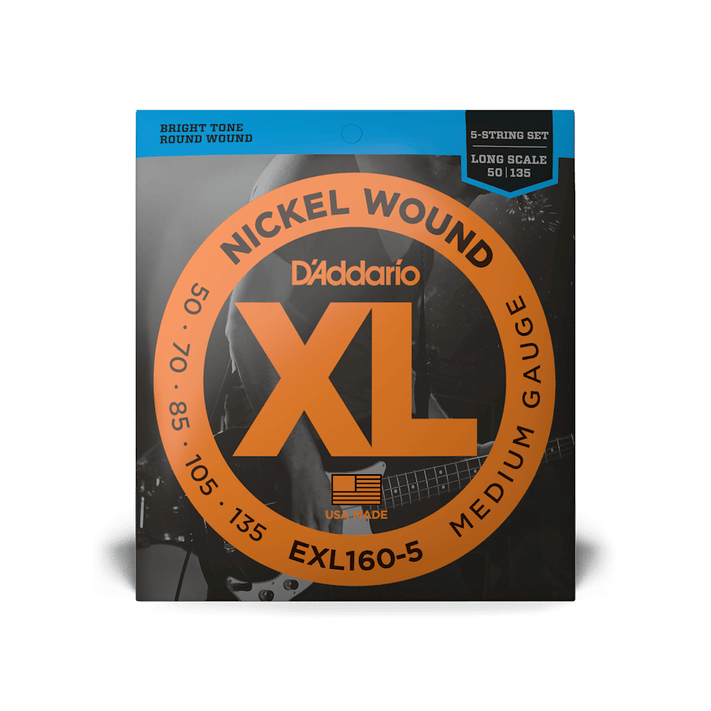 D'Addario EXL160-5 Nickel Wound Bass Guitar Strings - .050-.135 Medium Long Scale 5-string D'Addario EXL160-5 Nickel Wound Bass Guitar Strings - .050-.135 Medium Long Scale 5-string