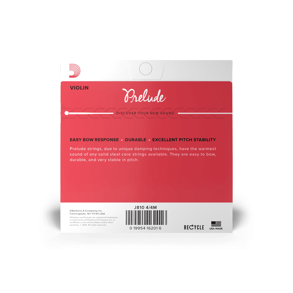 D'Addario J8104/4M PRELUDE VIOLIN String Set, 4/4 Scale, Medium Tension